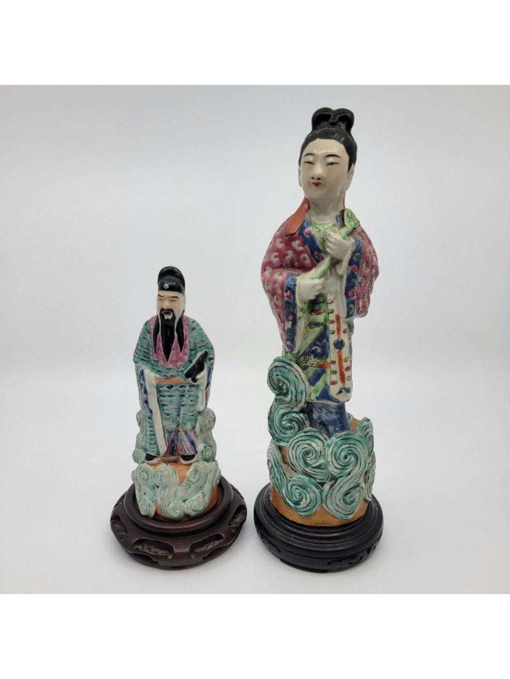Antique Chinese Famille Rose Porcelain Figures Scholar Lady Immortals Qing Style